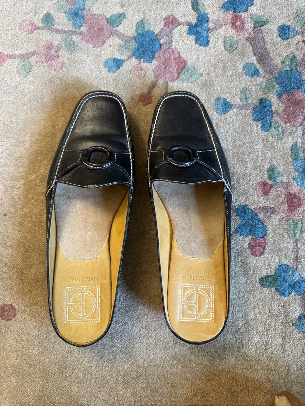 Cole Haan Black Leather Slip-On Flats with Contrast Stitching